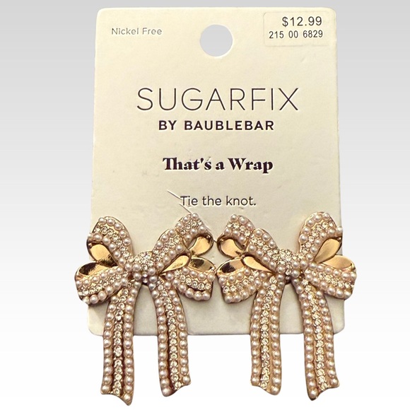 NWT Sugarfix by BAUBLEBAR That's a Wrap Tie the Knot Pearl Bow Earrings - Picture 3 of 3
